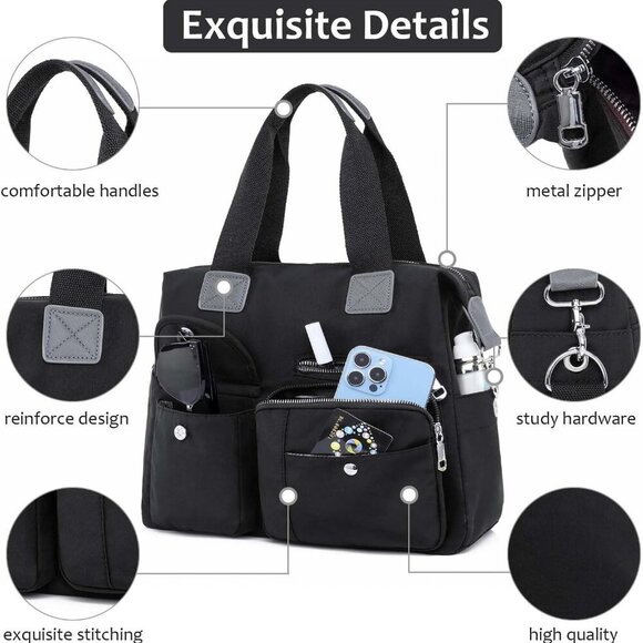 Women Utility Tote Bag Waterproof Nylon Multi Pocket Work Shoulder Bag - Picture 5 of 6